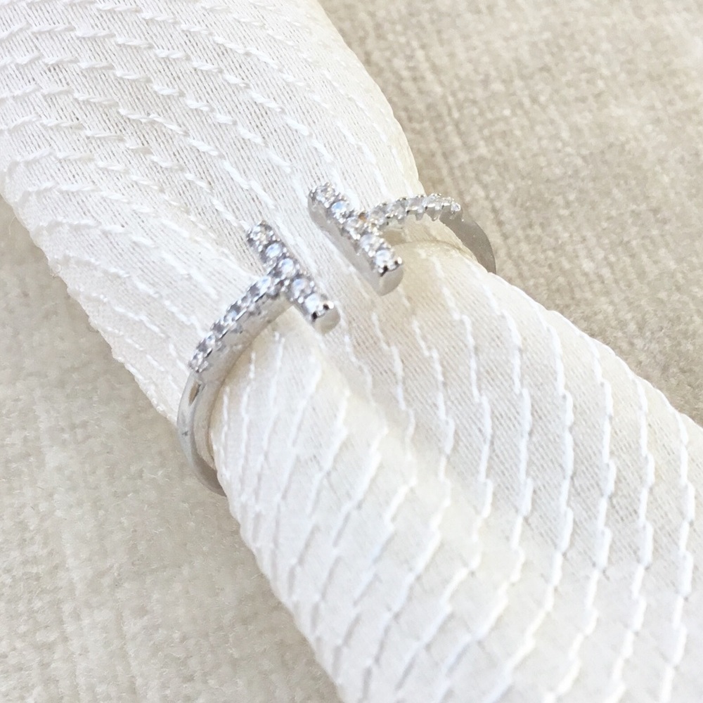 Silver Open Band Ring with Pavé CZ Accent - Silver